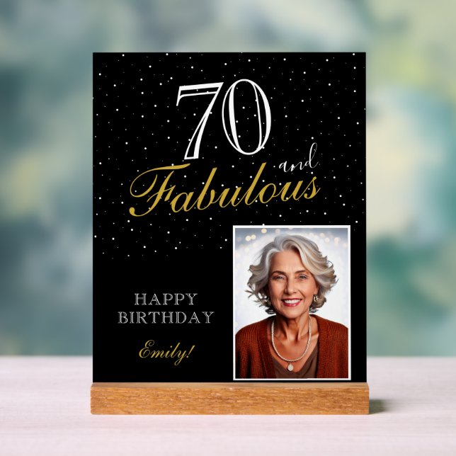 70 und fabelhaftes elegantes Black Birthday Foto Acrylschild (Neutral)