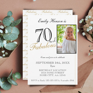 70 und Fabulous Elegant Script Foto Geburtstag Einladung