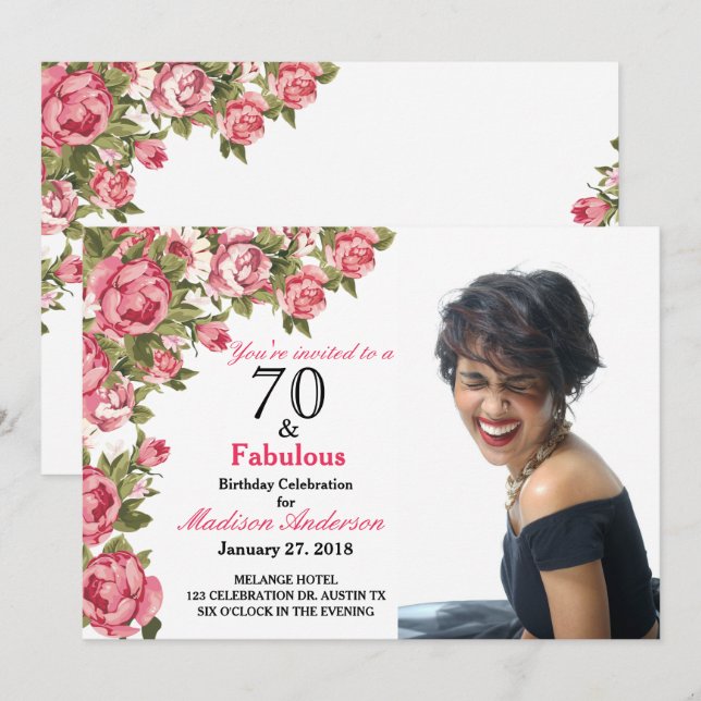 70 und Fabulous Floral | Einladungen zum 70. Gebur (Vorne/Hinten)