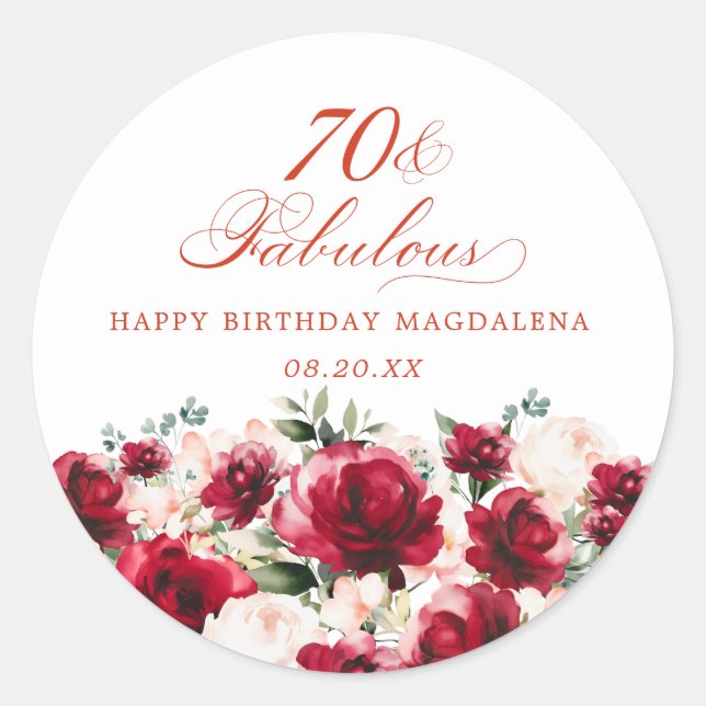 70 und fabulous Geburtstag Personalisiert Custom Runder Aufkleber (Vorderseite)