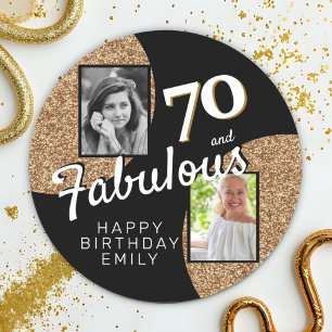 70 und fabulous Gold Glitzer 2 Foto 70. Geburtstag Runder Aufkleber