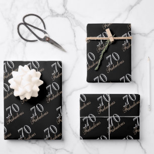 70 und fantastisch elegant schwarz 70. Geburtstag  Geschenkpapier Set