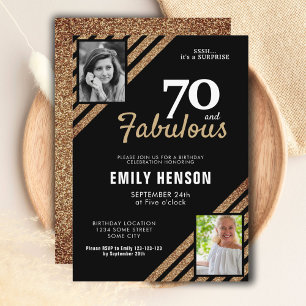 70 und Fantastisch Gold Glitter 2 Foto 70. Geburts Einladung