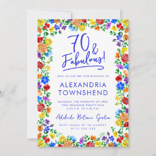 70 und fantastisch Regenbogen-Blumen-70. Geburtsta Einladung