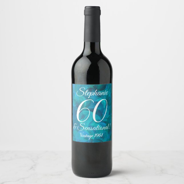 70 und Sensational Ocean Blue Aquamarin Weinetikett (Vorderseite)