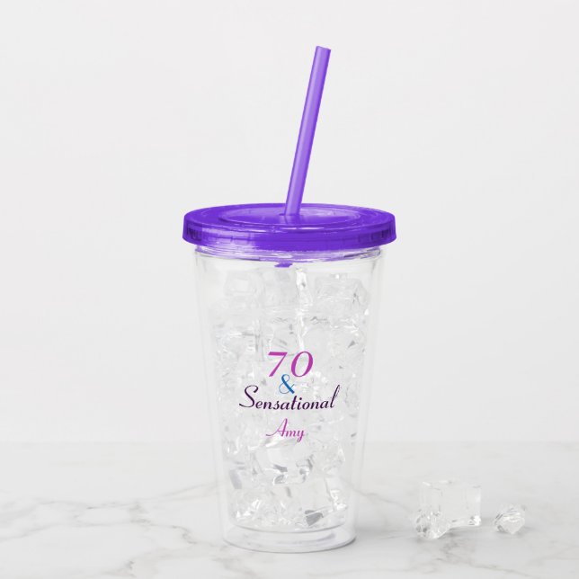 70 und sensationelle Geburtstagsmädchen personaliz Acryltrinkbecher (Rückseite Ice)