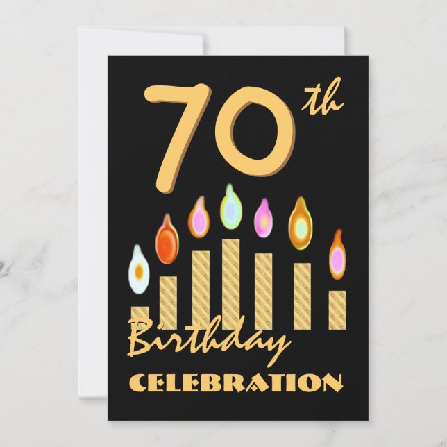 70e - 79e anniversaire Invitation Bougies d'or (Devant)