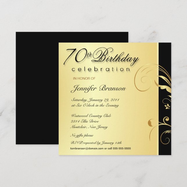 70e anniversaire Adulte - Élégant Invitation flora (Devant / Derrière)