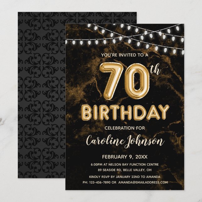 70e anniversaire Ballons d'or Invitations d'annive (Devant / Derrière)