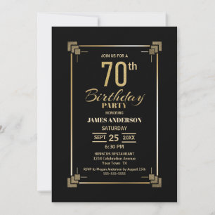 70e anniversaire Black and Gold Party Invitation
