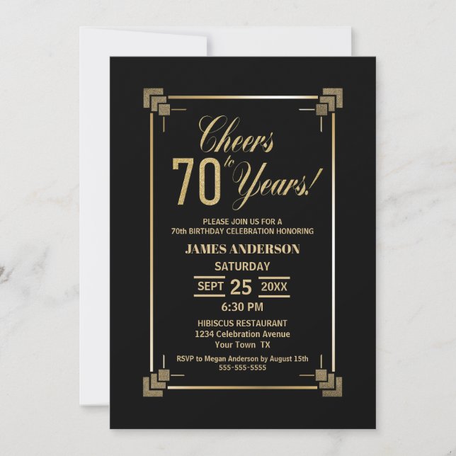 70e anniversaire Black and Gold Party Invitation (Devant)