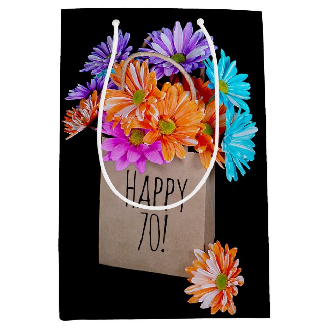 70e Anniversaire Bouquet Daisy dans sac en papier (Devant)