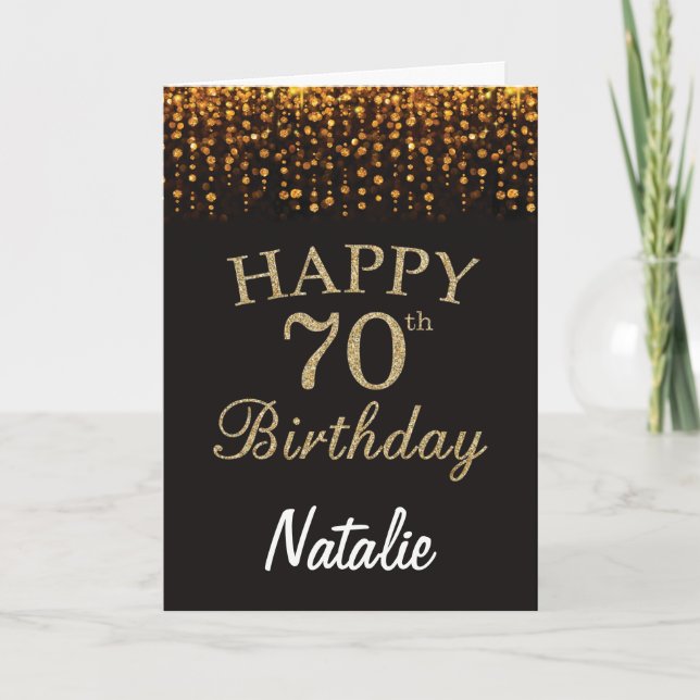 70e Anniversaire Carte de Parties scintillant Noir (Devant)