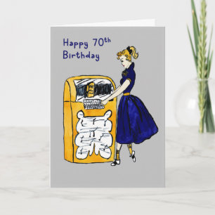70e Anniversaire Carte Retro Juke Box & Lady