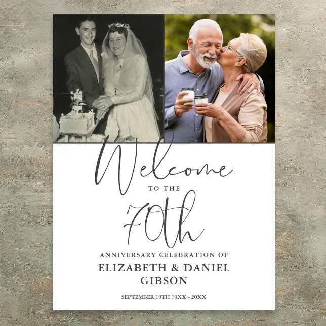 70e anniversaire du Mariage 2 Affiche de bienvenue (70th Wedding Anniversary 2 Photo Welcome Sign)