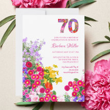 70e anniversaire fête fleurie colorée invitation