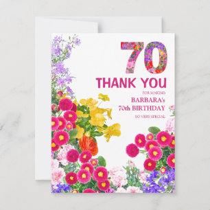 70e anniversaire fête floral plat carte de remerci