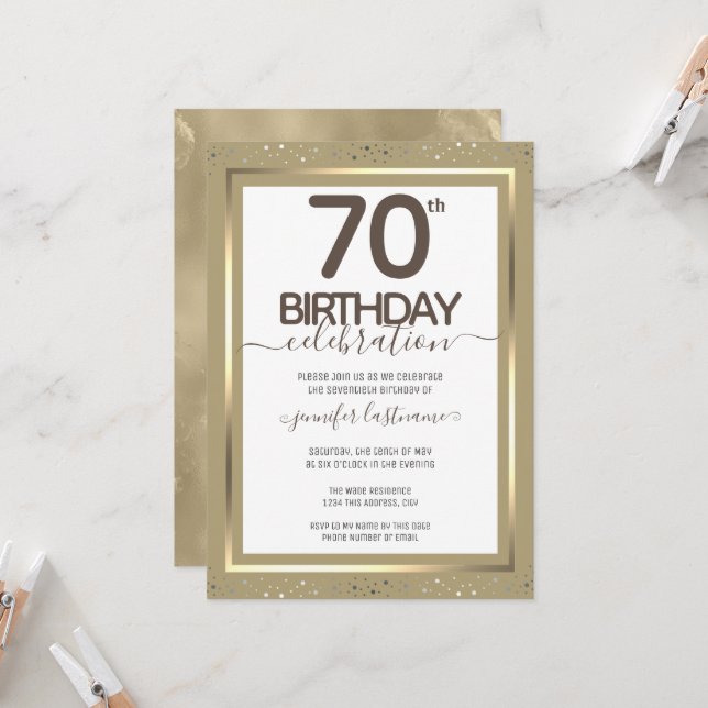 70e anniversaire Gold Formal Invitation (Devant/Arrière en situation)