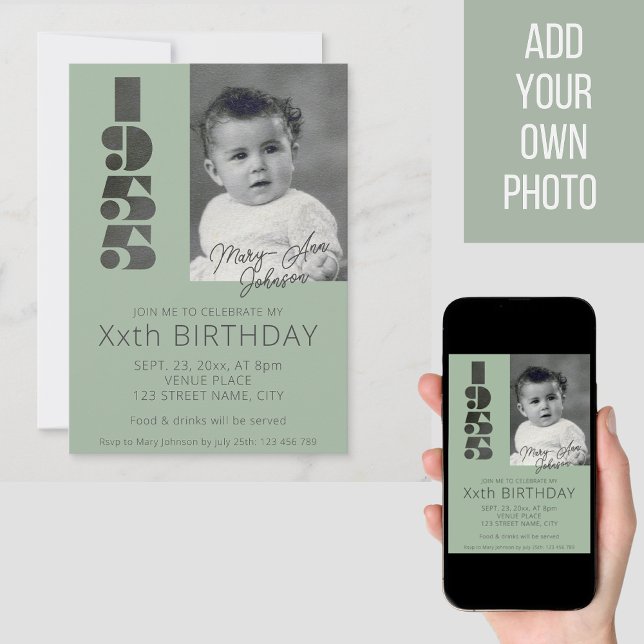 70e anniversaire Invitation avec année photo 1955 (Créateur téléchargé)