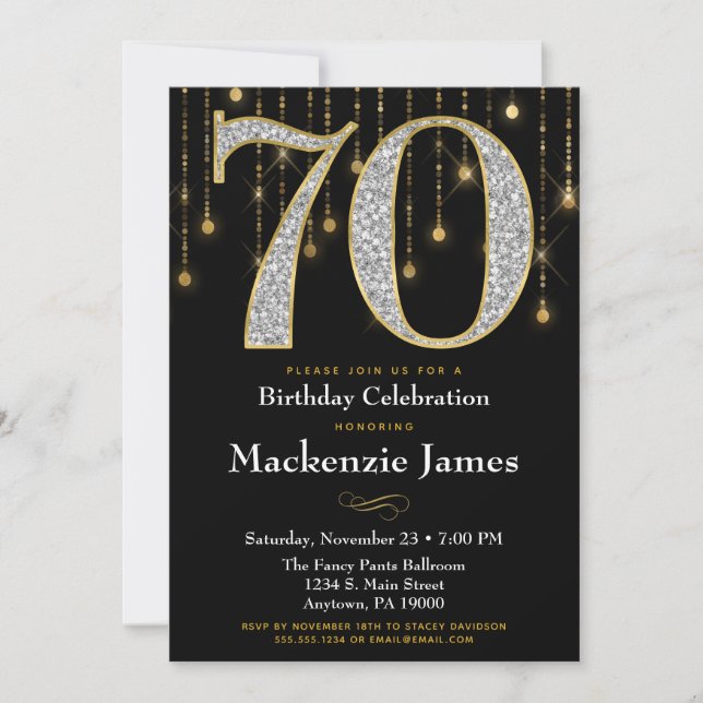 70e anniversaire Invitation Black Gold Diamonds Ad (Devant)