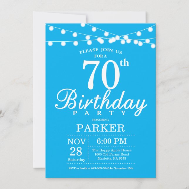 70e anniversaire Invitation Bleu (Devant)