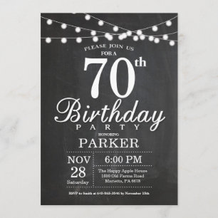 70e anniversaire Invitation Chalboard Chaîne lumiè