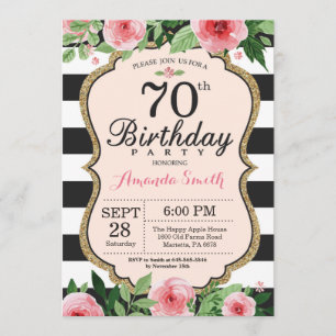 70e anniversaire Invitation Femmes. Noir d'or flor