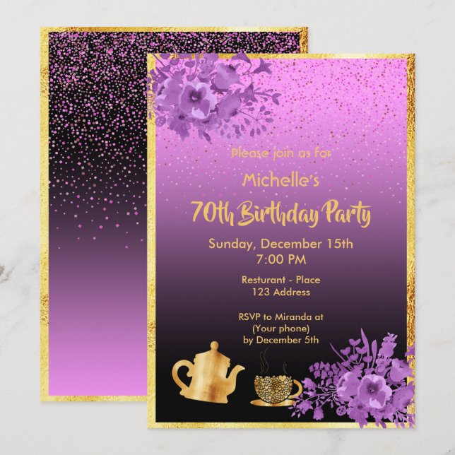 70e anniversaire invitation or noir violet (Devant / Derrière)