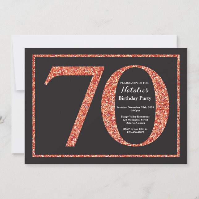 70e anniversaire Invitation Orange Parties scintil (Devant)