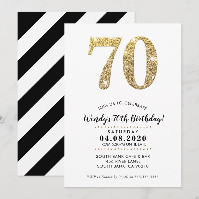 70E ANNIVERSAIRE INVITATION parties scintillant or (Devant / Derrière)