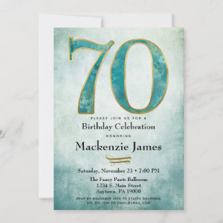 70e anniversaire Invitation Turquoise Blue Gold Ad