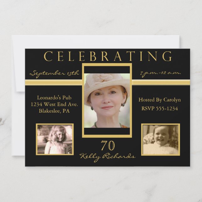70e anniversaire Invitations de photos de Tri (Devant)