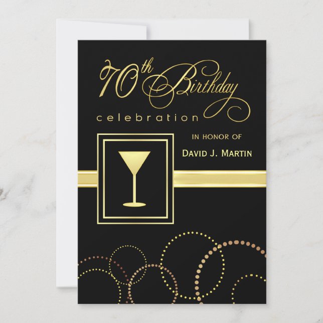 70e anniversaire Invitations - Gold et Black (Devant)