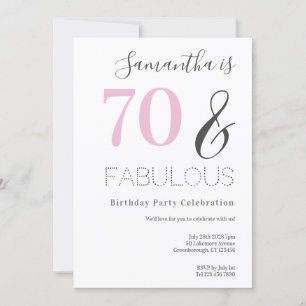 70e anniversaire Modern Pink Party Invitation