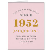 70e anniversaire Nom 1952 Pink Elegant Chic Card