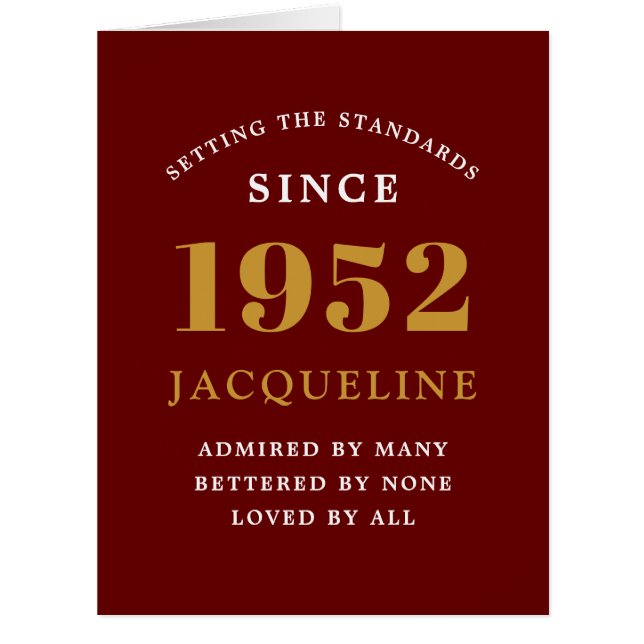 70e anniversaire Nom 1952 Red Gold Elegant Card  (Devant)