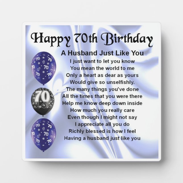 70e anniversaire Poème du mari Plaque (Devant)