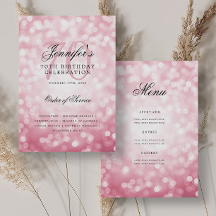 70e Anniversaire Programme Blush Pink Bokeh Menu