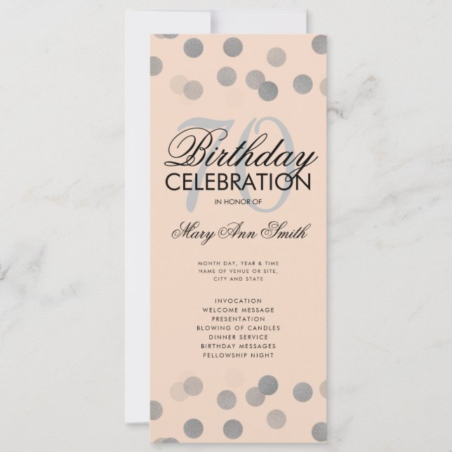 70e Anniversaire Programme Confetti Argent Menu Bl (Devant)