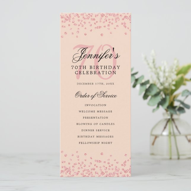70e Anniversaire Programme Rose Gold Confetti Blus (Debout devant)