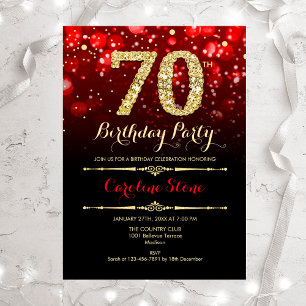 70e anniversaire - Red Black Gold Invitation