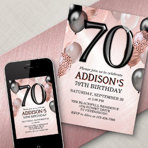 70e anniversaire Rose Gold Ballons Invitation