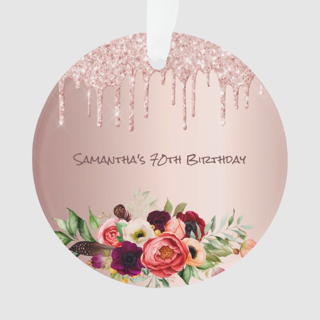 70e anniversaire rose or rose fleurs gouttes (devant)
