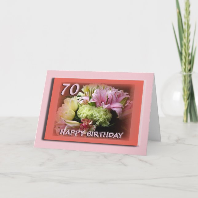 70e Bonne Carte d'Anniversaire - Bouquet de fleurs (Devant)