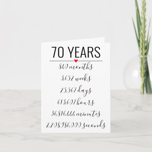 70e carte d'anniversaire, jalon, retraite (Devant)