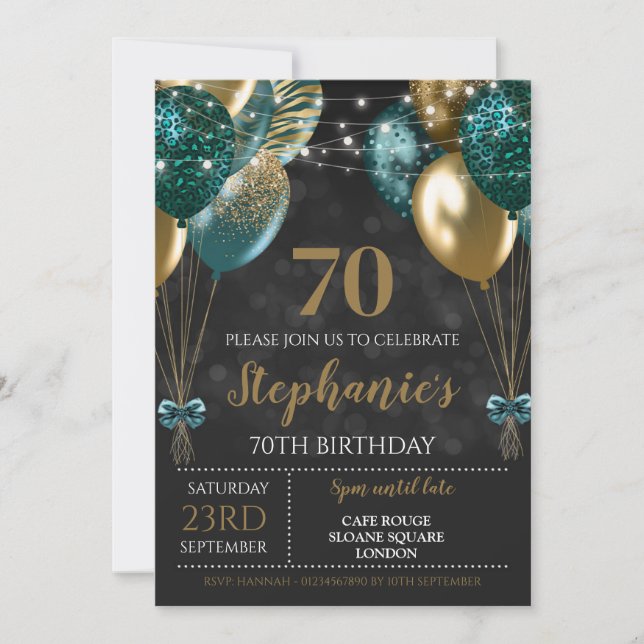 70ème Invitation Turquoise Green Gold Invitation (Devant)