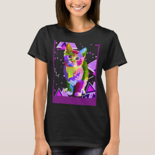 70er 80er Party Katze Psychedelisch Bunt Trippy T-Shirt