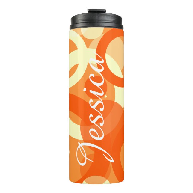 70er Ästhetik Orange Swirl Thermosbecher (Vorderseite)