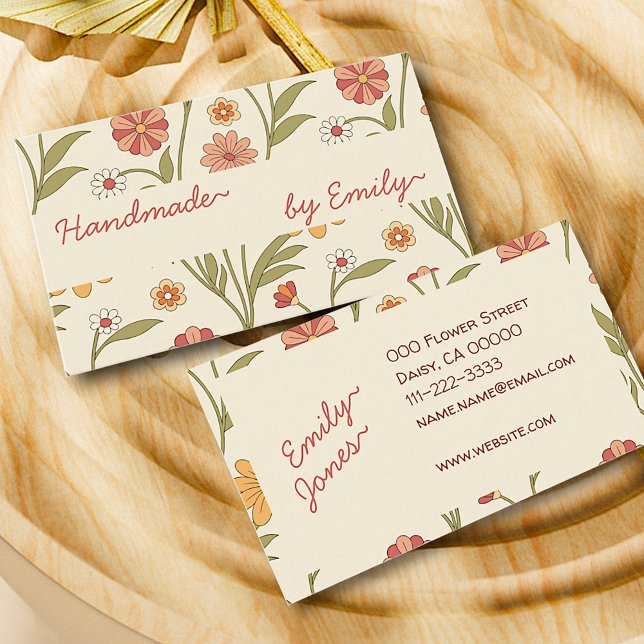 70er-Blume, handgefertigt von Name Brown Boho Stil Visitenkarte (Von Creator hochgeladen)