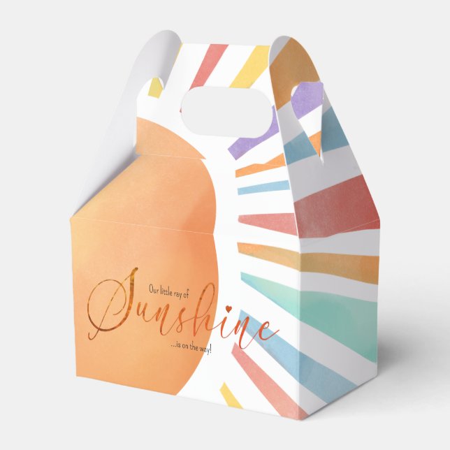 70er Boho Sun "Little Ray of Sunshine" Kinderdusch Geschenkschachtel (Vorderseite)